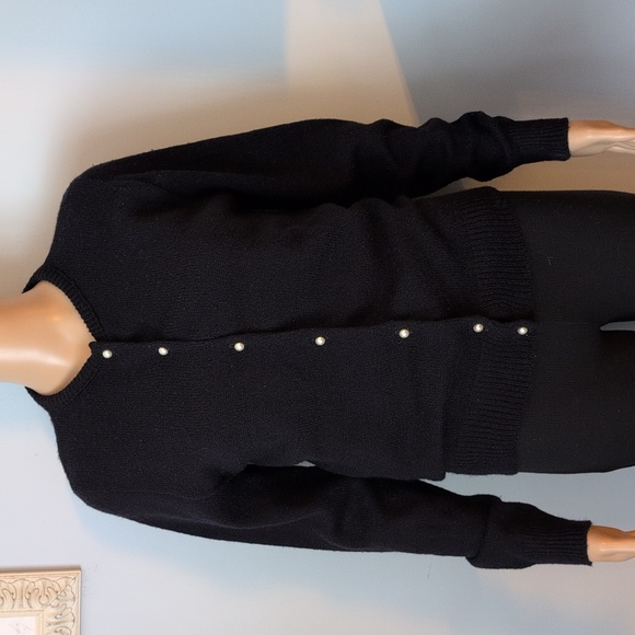 Vintage Black Wool-Blend Cardigan with Pearl Buttons SZ XS/S - Picture 14 of 15